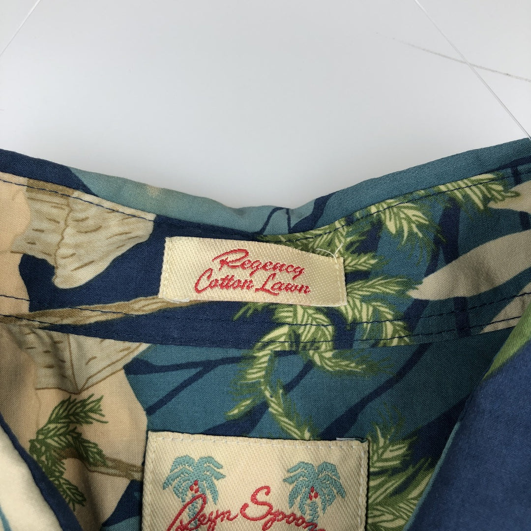 Reyn Spooner Hawaiian Aloha Shirt, Leaf Pattern, Boxy Fit, Men's Size M (approx.) cotton blue type Vintage Second Hand