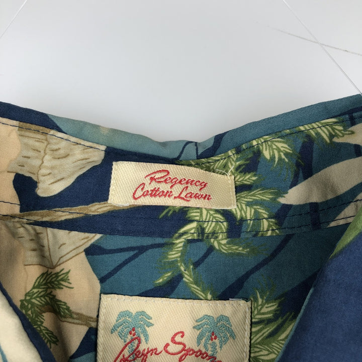 Reyn Spooner Hawaiian Aloha Shirt, Leaf Pattern, Boxy Fit, Men's Size M (approx.) cotton blue type Vintage Second Hand