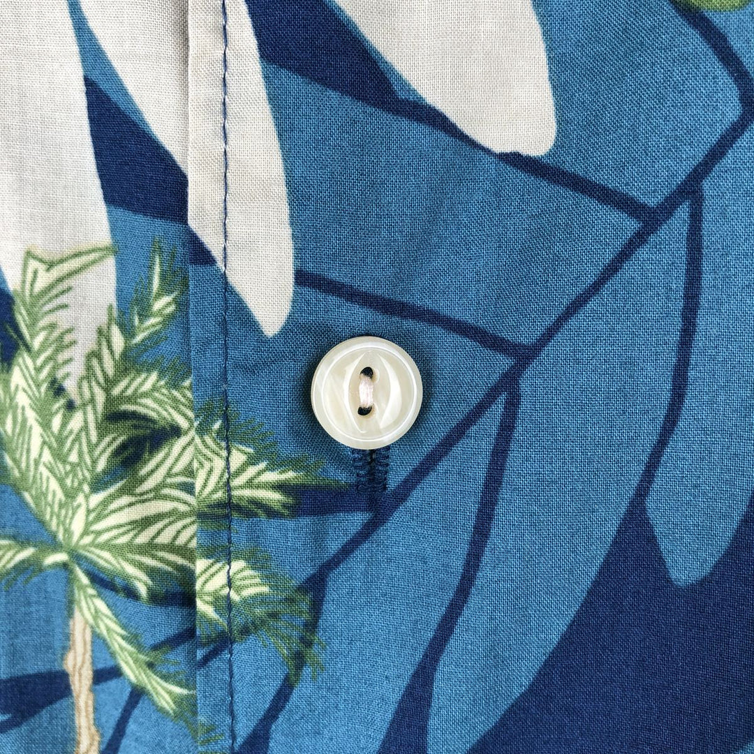 Reyn Spooner Hawaiian Aloha Shirt, Leaf Pattern, Boxy Fit, Men's Size M (approx.) cotton blue type Vintage Second Hand