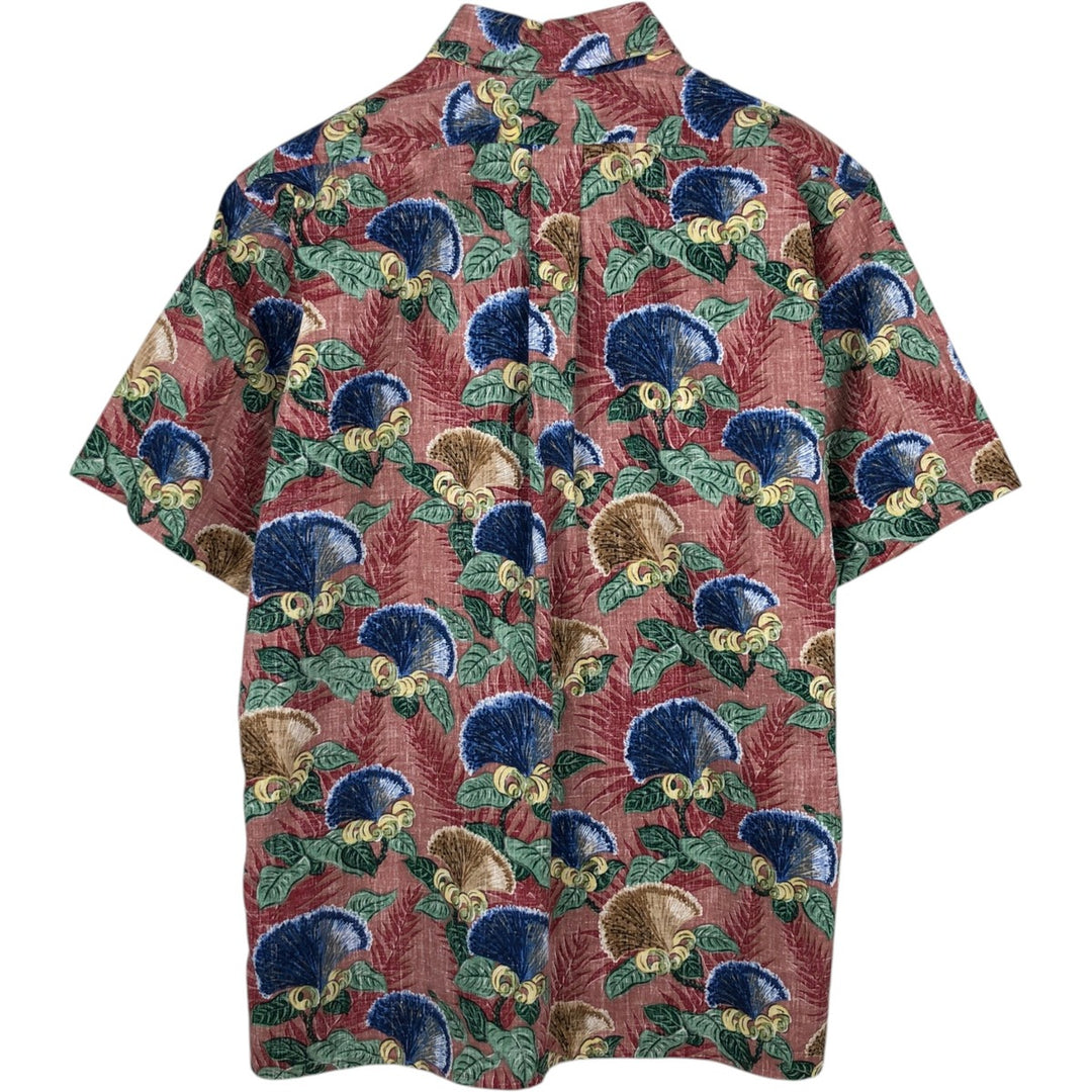 90'S Reyn Spooner Swimsuit Bikini Tag Botanical Pattern Hawaiian Aloha Shirt Box Shirt Made in Hawaii Men's Size M cotton red type Vintage Second Hand