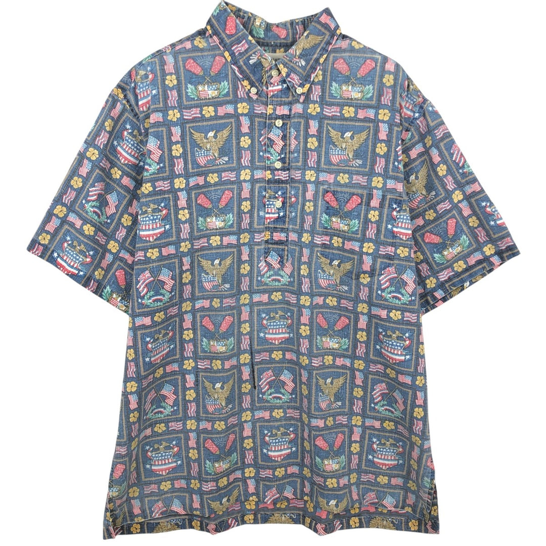 90'S Reyn Spooner DIETRICH VAREZ COLLECTION all-over print pullover button-down Aloha shirt, made in the USA. cotton navy blue type Vintage Second Hand