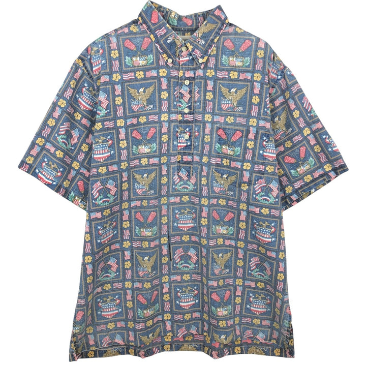 90'S Reyn Spooner DIETRICH VAREZ COLLECTION all-over print pullover button-down Aloha shirt, made in the USA. cotton navy blue type Vintage Second Hand