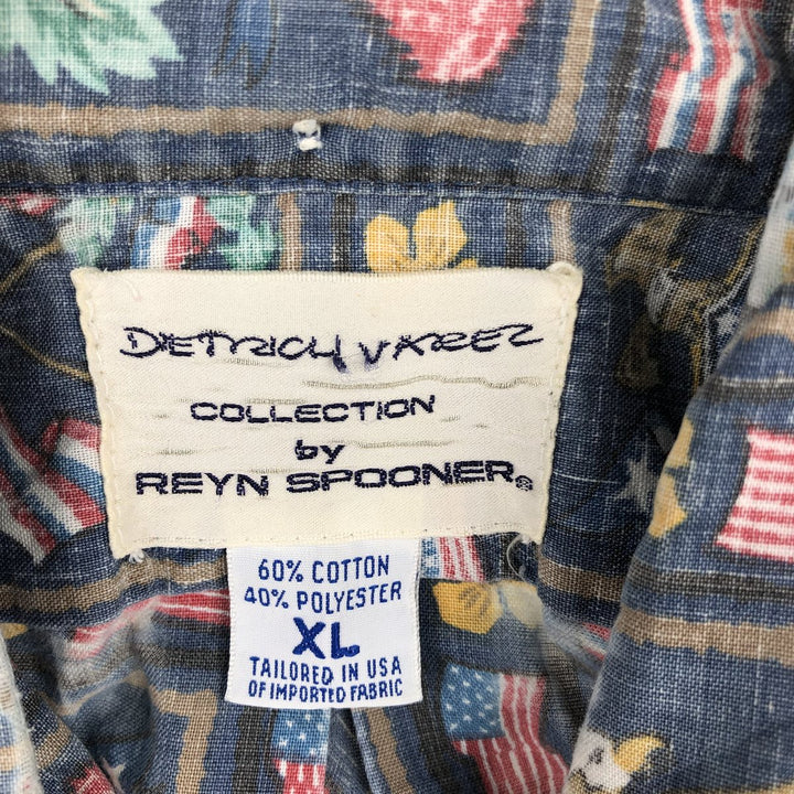 90'S Reyn Spooner DIETRICH VAREZ COLLECTION all-over print pullover button-down Aloha shirt, made in the USA. cotton navy blue type Vintage Second Hand