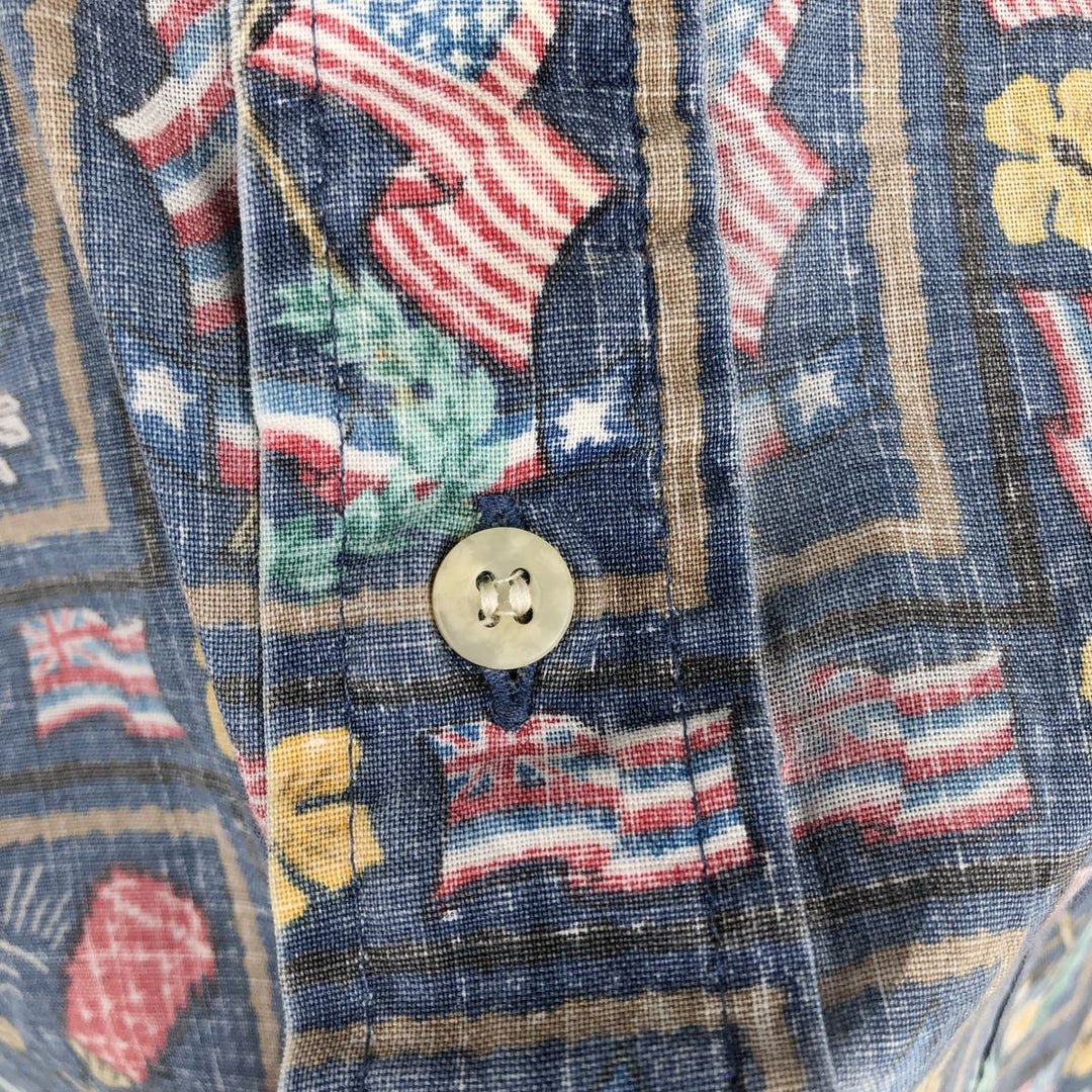 90'S Reyn Spooner DIETRICH VAREZ COLLECTION all-over print pullover button-down Aloha shirt, made in the USA. cotton navy blue type Vintage Second Hand