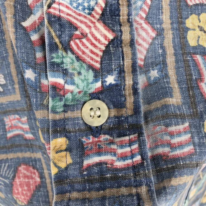 90'S Reyn Spooner DIETRICH VAREZ COLLECTION all-over print pullover button-down Aloha shirt, made in the USA. cotton navy blue type Vintage Second Hand
