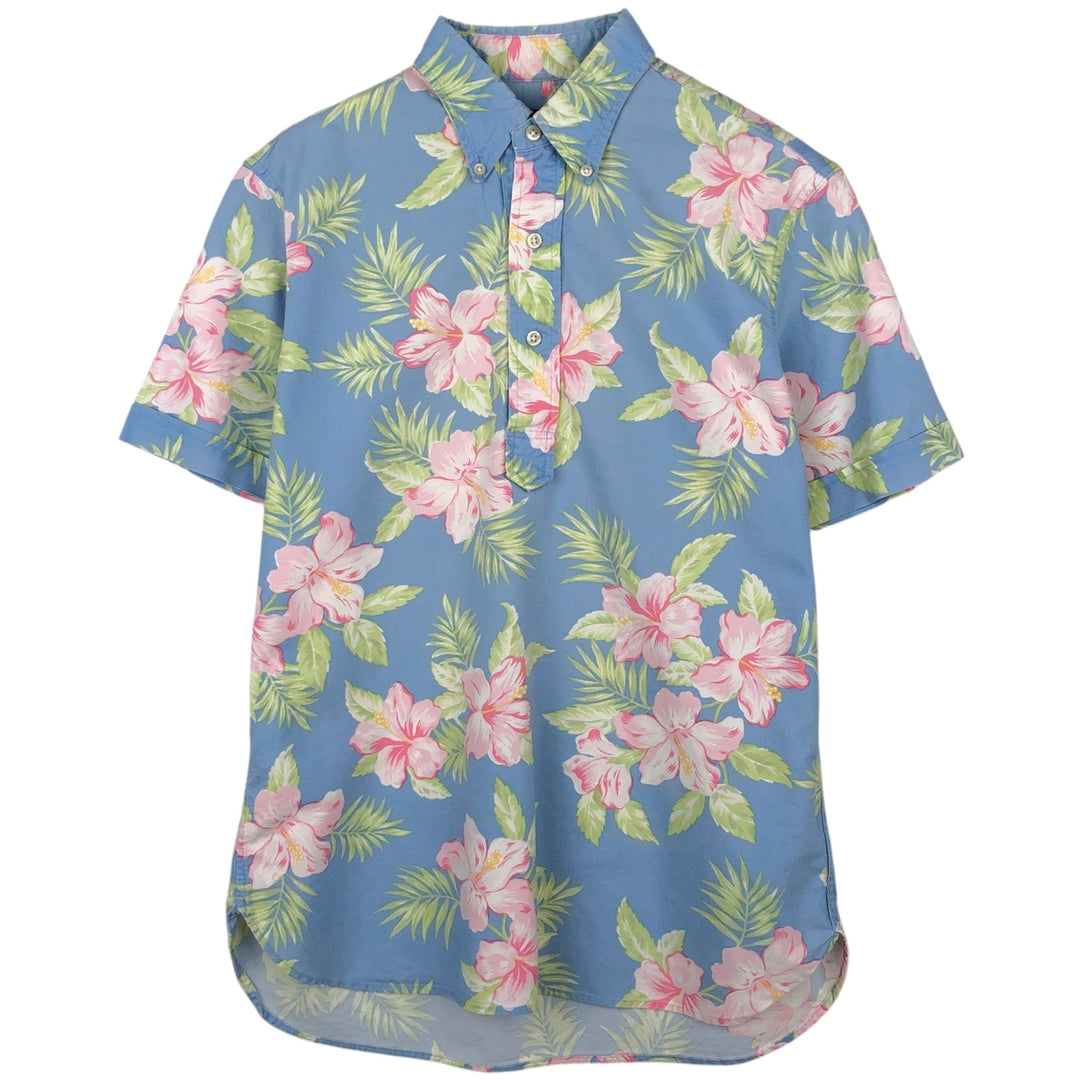Ralph Lauren Hibiscus Pattern Half-Button Button-Down Hawaiian Aloha Shirt, Men's Size S (approx.) cotton Blue type light blue Vintage Second Hand