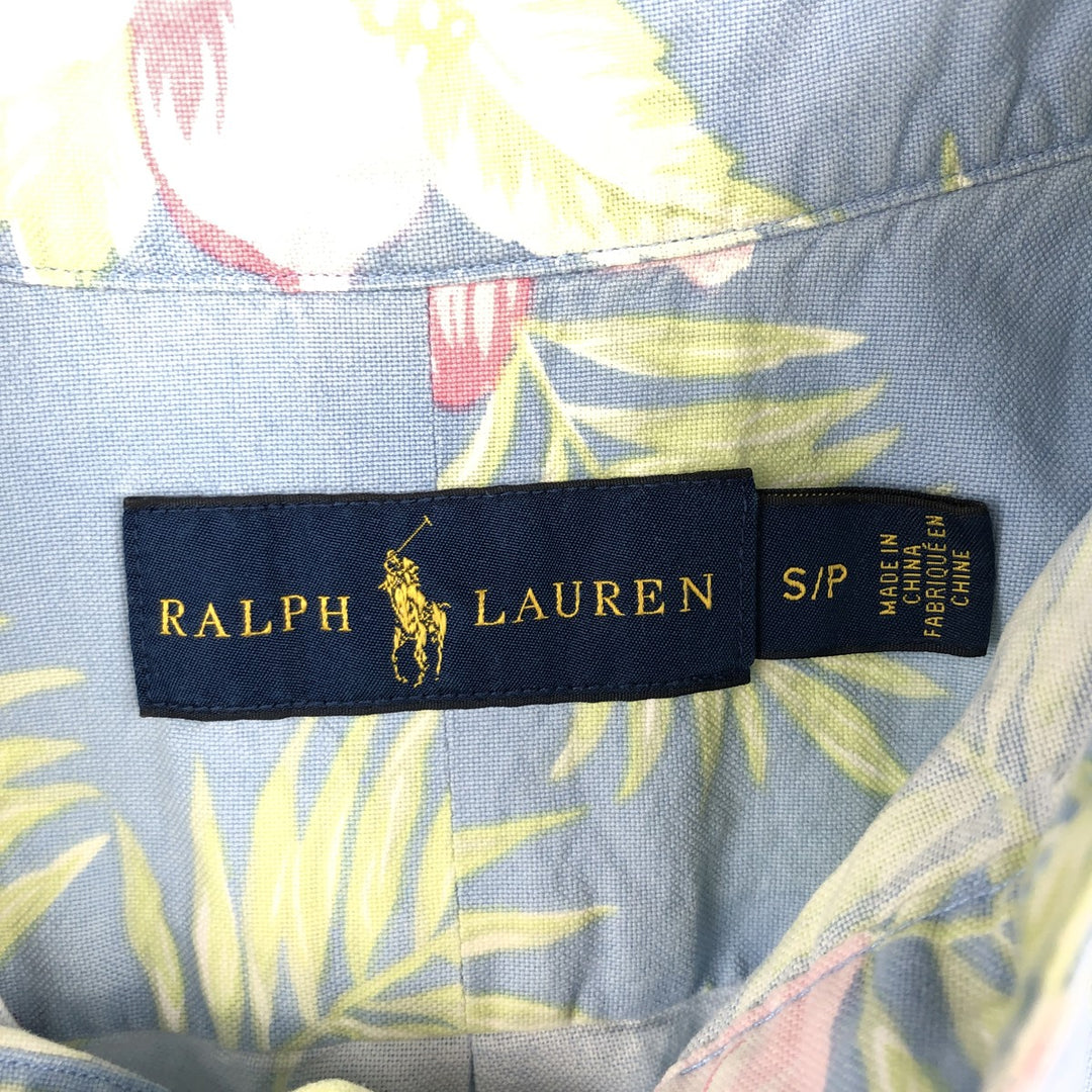 Ralph Lauren Hibiscus Pattern Half-Button Button-Down Hawaiian Aloha Shirt, Men's Size S (approx.) cotton Blue type light blue Vintage Second Hand