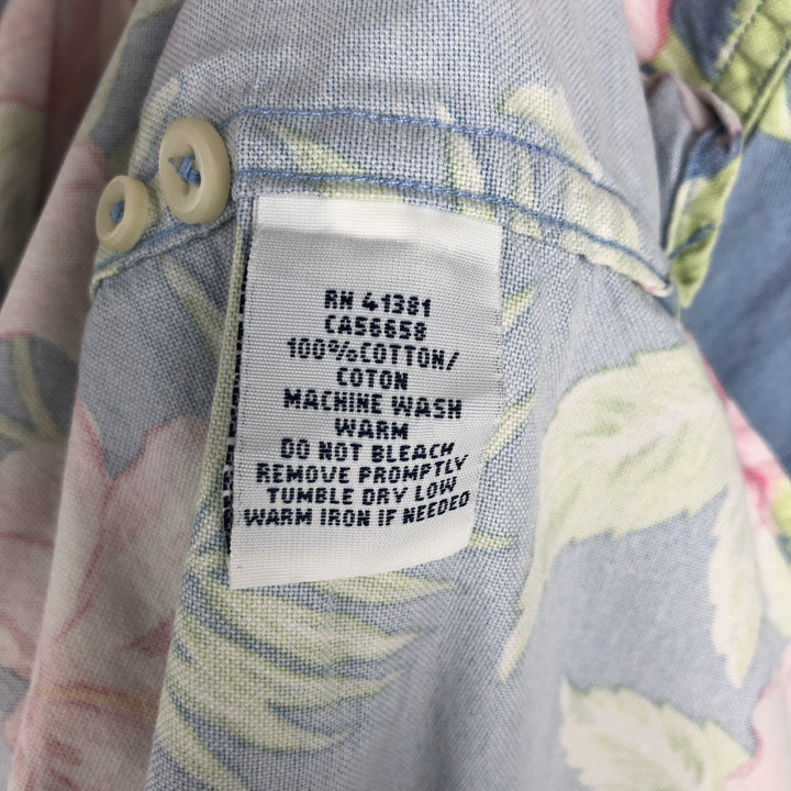 Ralph Lauren Hibiscus Pattern Half-Button Button-Down Hawaiian Aloha Shirt, Men's Size S (approx.) cotton Blue type light blue Vintage Second Hand