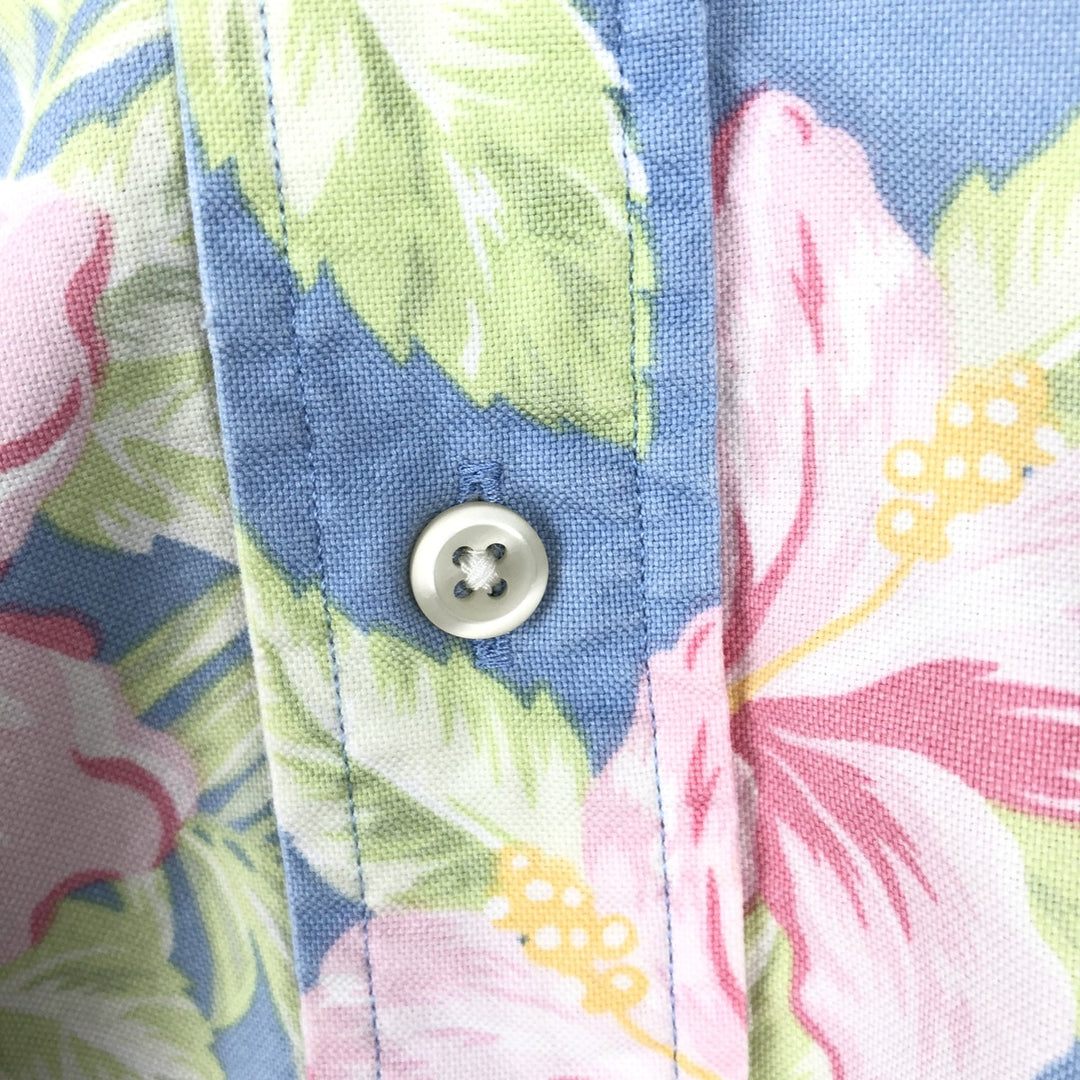 Ralph Lauren Hibiscus Pattern Half-Button Button-Down Hawaiian Aloha Shirt, Men's Size S (approx.) cotton Blue type light blue Vintage Second Hand