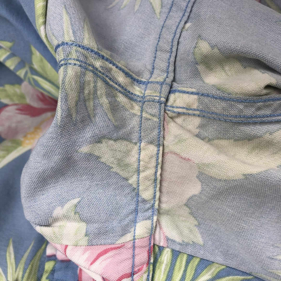 Ralph Lauren Hibiscus Pattern Half-Button Button-Down Hawaiian Aloha Shirt, Men's Size S (approx.) cotton Blue type light blue Vintage Second Hand