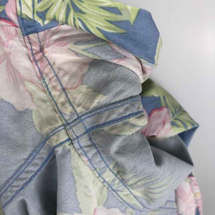 Ralph Lauren Hibiscus Pattern Half-Button Button-Down Hawaiian Aloha Shirt, Men's Size S (approx.) cotton Blue type light blue Vintage Second Hand