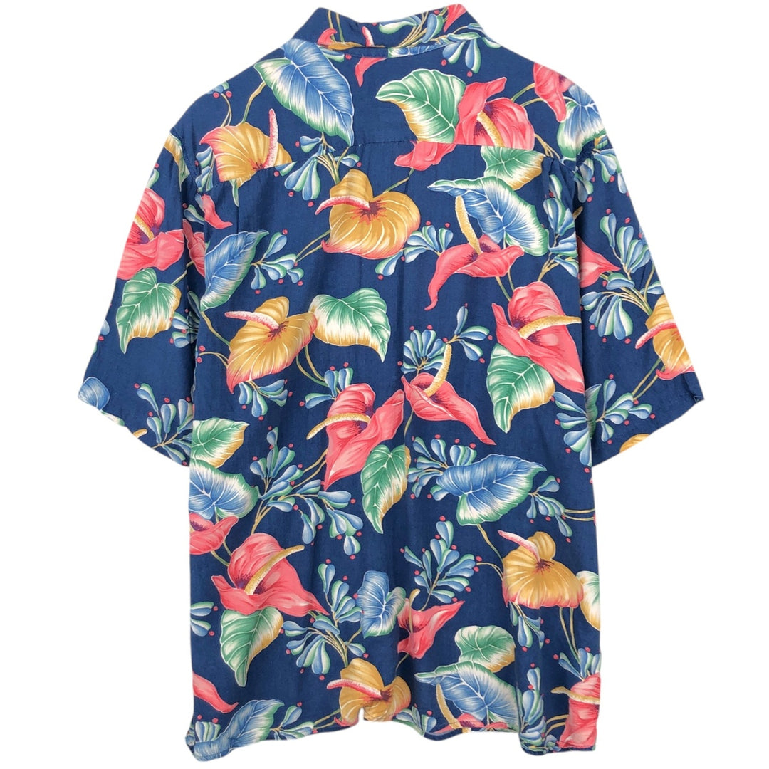 80s-90'S Reyn Spooner Diamond Head Tag Leaf Pattern Rayon Aloha Shirt, Boxy Shirt, Men's XL (approx.) Rayon blue type Vintage Second Hand