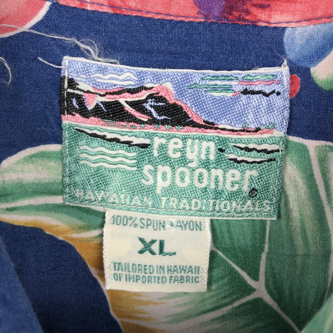 80s-90'S Reyn Spooner Diamond Head Tag Leaf Pattern Rayon Aloha Shirt, Boxy Shirt, Men's XL (approx.) Rayon blue type Vintage Second Hand