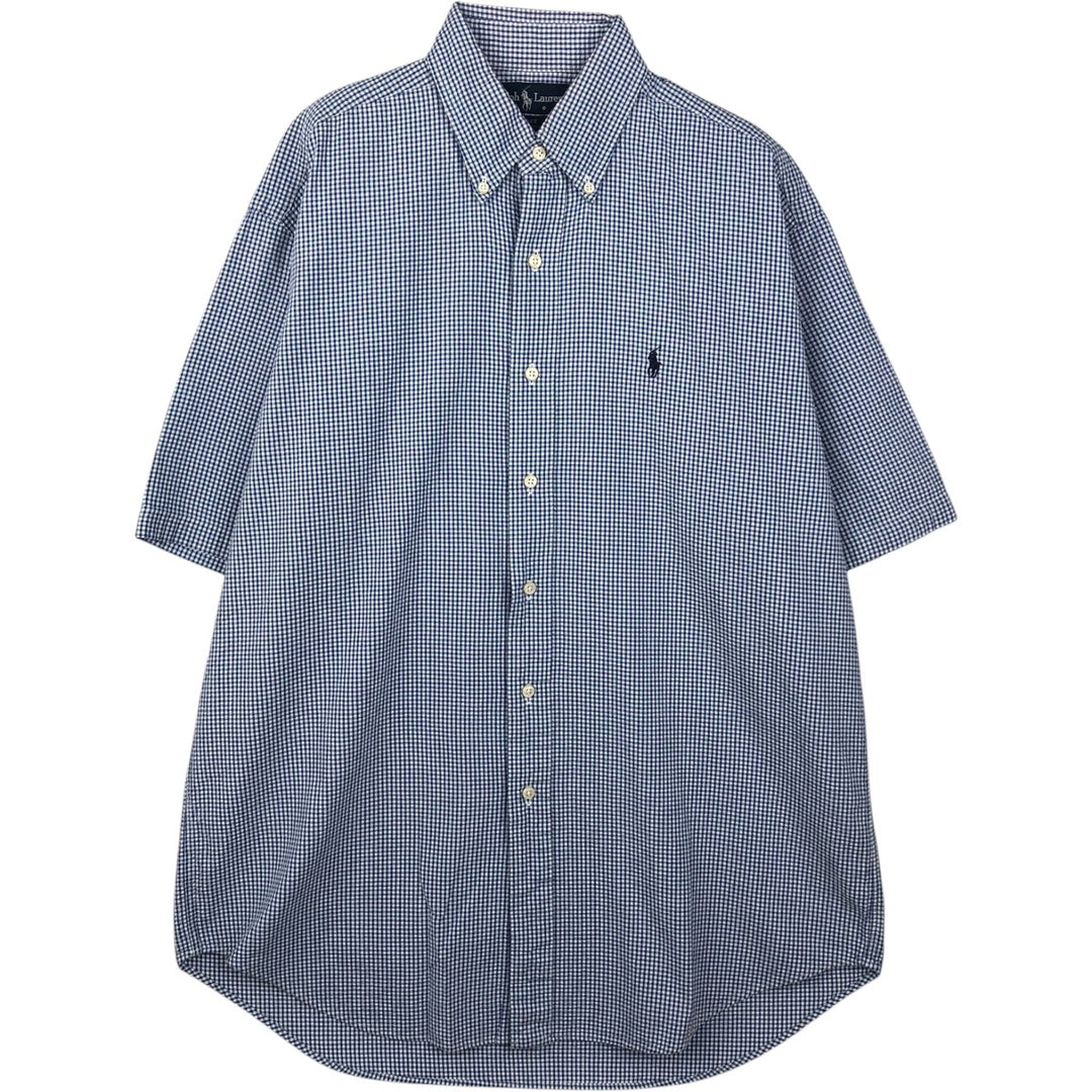 Ralph Lauren BLAKE Gingham Check Seersucker Short-Sleeve Button-Down Check Shirt (Men's Size M) cotton white type Vintage Second Hand