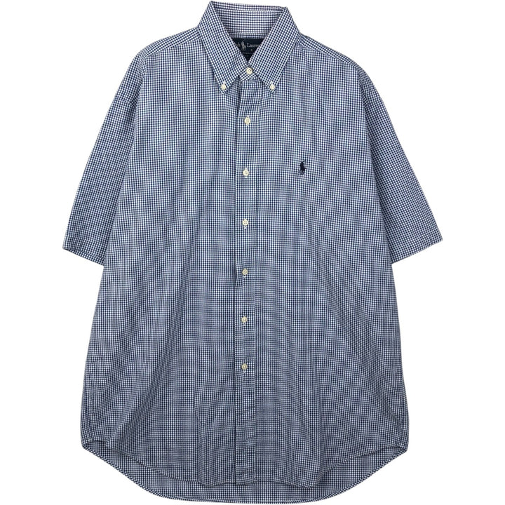 Ralph Lauren BLAKE Gingham Check Seersucker Short-Sleeve Button-Down Check Shirt (Men's Size M) cotton white type Vintage Second Hand