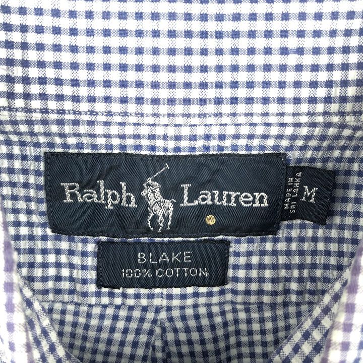 Ralph Lauren BLAKE Gingham Check Seersucker Short-Sleeve Button-Down Check Shirt (Men's Size M) cotton white type Vintage Second Hand