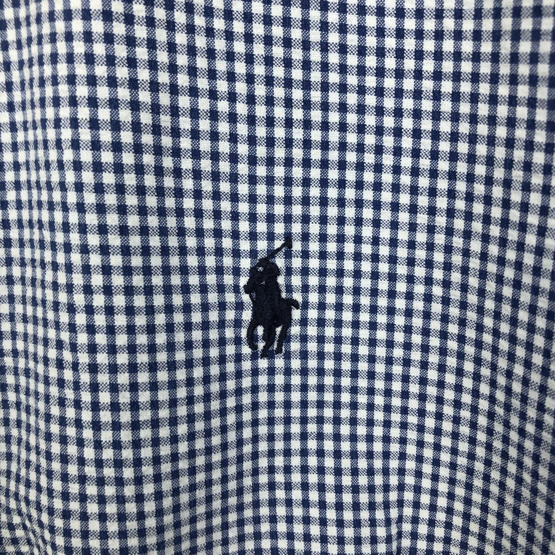 Ralph Lauren BLAKE Gingham Check Seersucker Short-Sleeve Button-Down Check Shirt (Men's Size M) cotton white type Vintage Second Hand