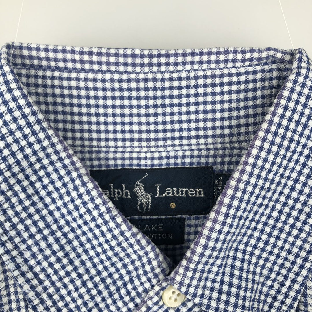 Ralph Lauren BLAKE Gingham Check Seersucker Short-Sleeve Button-Down Check Shirt (Men's Size M) cotton white type Vintage Second Hand