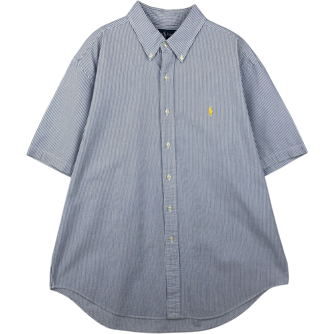 Ralph Lauren CLASSIC FIT Classic Fit Seersucker Short Sleeve Button Down Striped Shirt Men's XL cotton white type Vintage Second Hand
