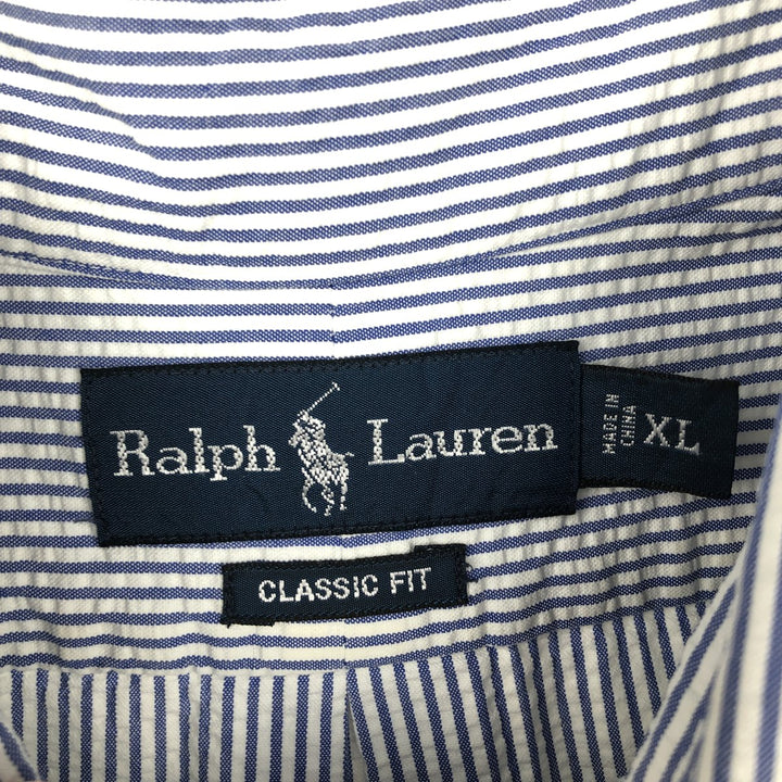 Ralph Lauren CLASSIC FIT Classic Fit Seersucker Short Sleeve Button Down Striped Shirt Men's XL cotton white type Vintage Second Hand