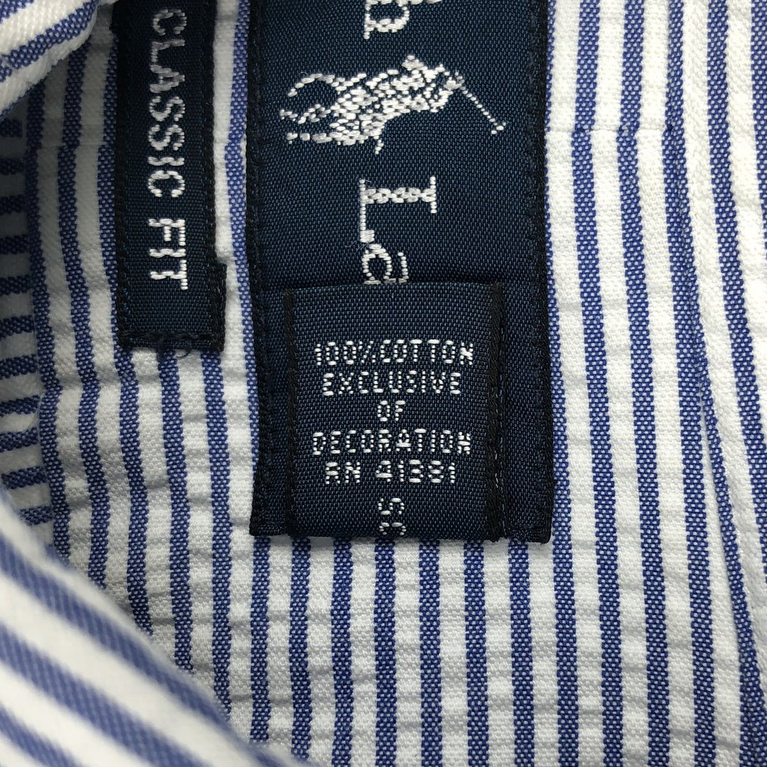 Ralph Lauren CLASSIC FIT Classic Fit Seersucker Short Sleeve Button Down Striped Shirt Men's XL cotton white type Vintage Second Hand
