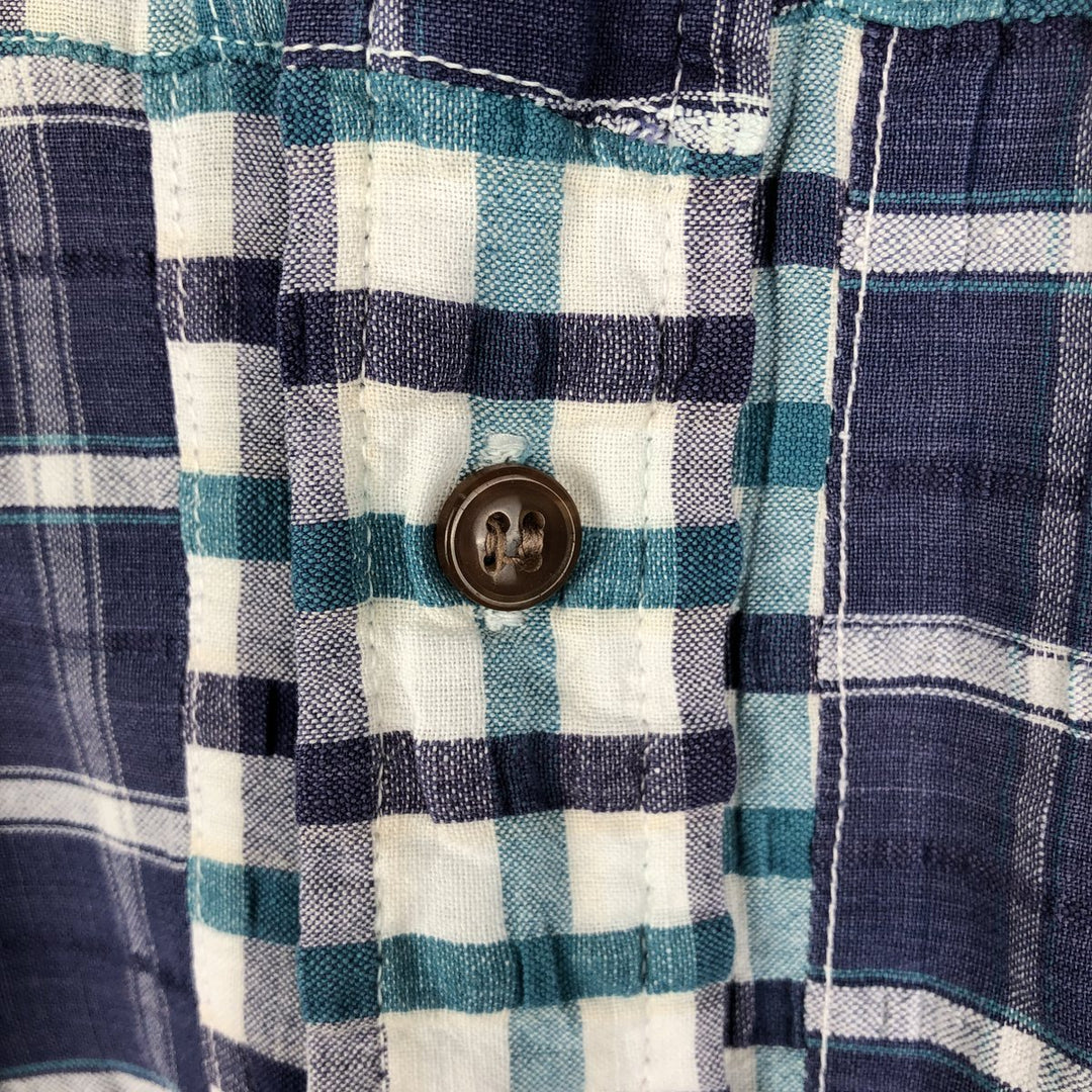 1980'S Ralph Lauren CHAPS Patchwork Short-Sleeve Button-Down Check Shirt, Men's Size XL (Equivalent), Vintage cotton purple type Vintage Second Hand