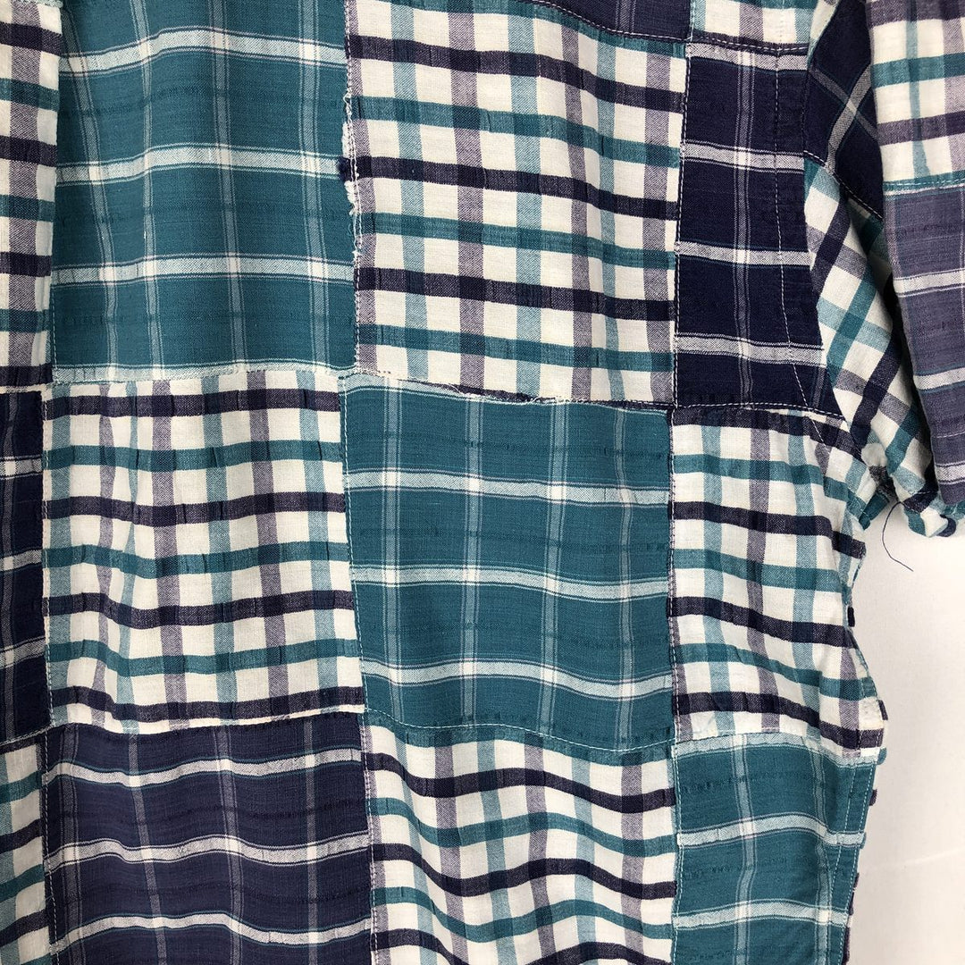 1980'S Ralph Lauren CHAPS Patchwork Short-Sleeve Button-Down Check Shirt, Men's Size XL (Equivalent), Vintage cotton purple type Vintage Second Hand