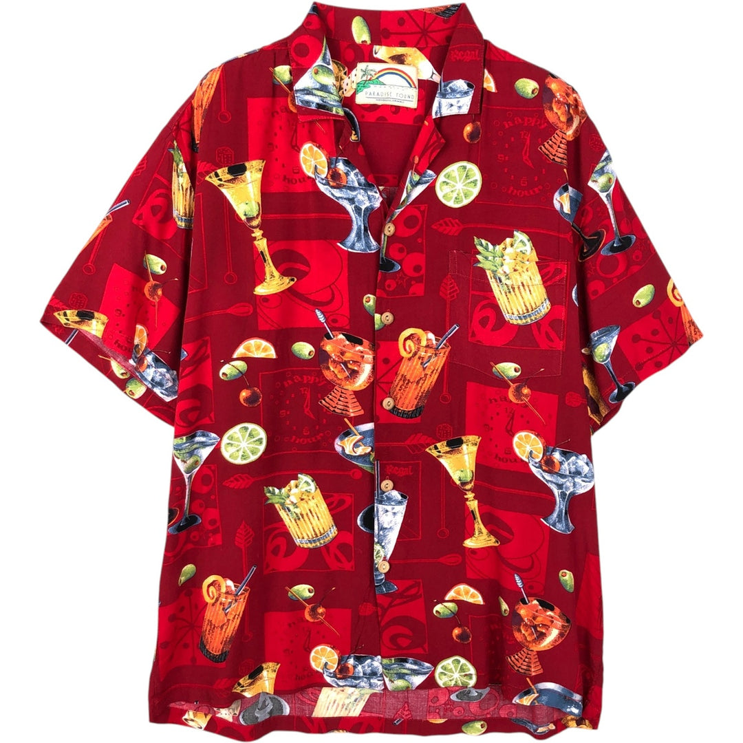 PARADISE FOUND All-over print open-collar Hawaiian Aloha shirt, men's size M equivalent. unclear red type Vintage Second Hand