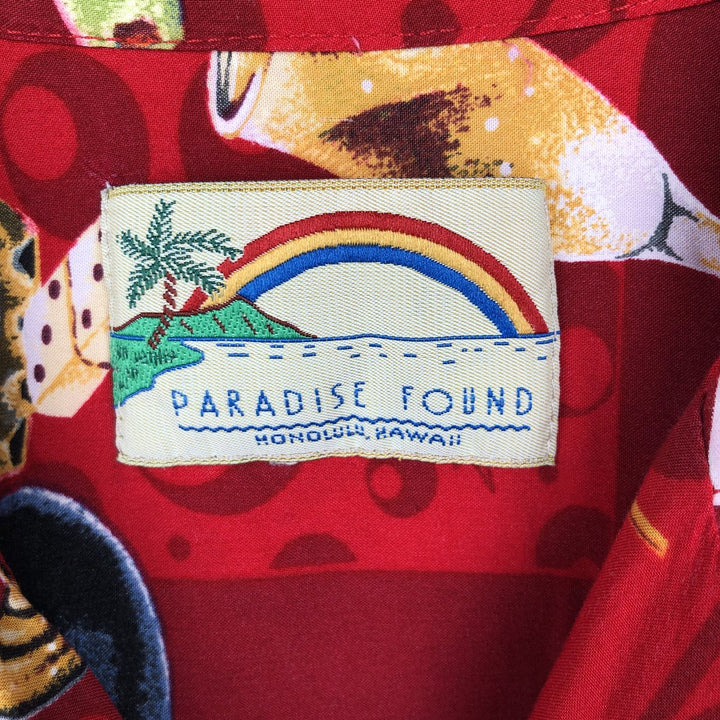 PARADISE FOUND All-over print open-collar Hawaiian Aloha shirt, men's size M equivalent. unclear red type Vintage Second Hand