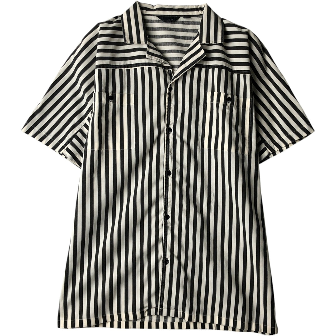 FOX Stripe Pattern Short-Sleeve Open-Collar Polyester Shirt, Men's Size L (approx.) cotton white type Vintage Second Hand