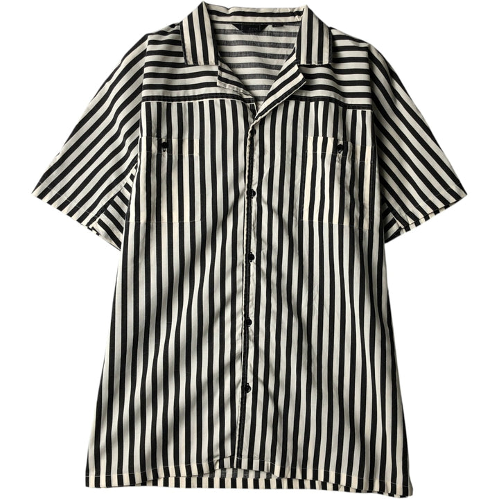 FOX Stripe Pattern Short-Sleeve Open-Collar Polyester Shirt, Men's Size L (approx.) cotton white type Vintage Second Hand