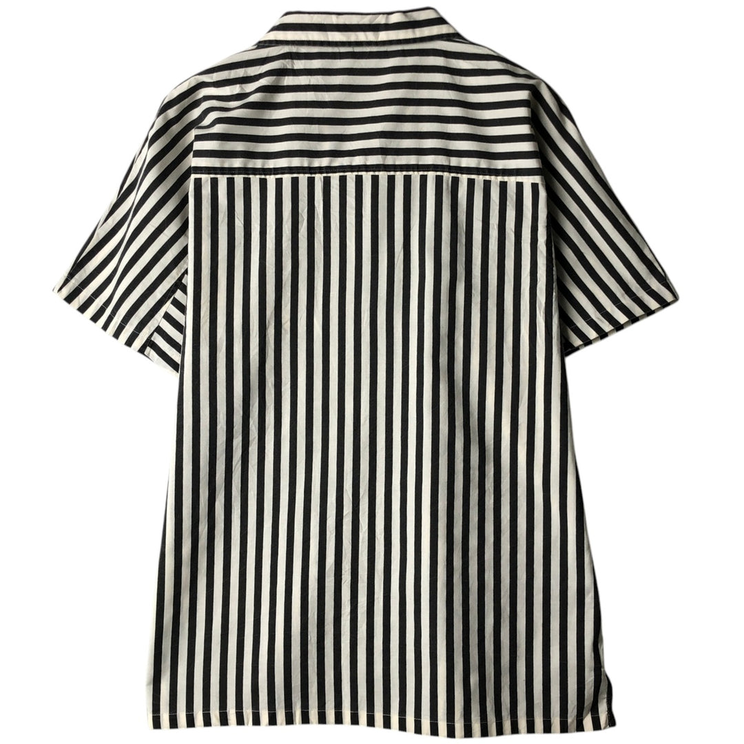 FOX Stripe Pattern Short-Sleeve Open-Collar Polyester Shirt, Men's Size L (approx.) cotton white type Vintage Second Hand