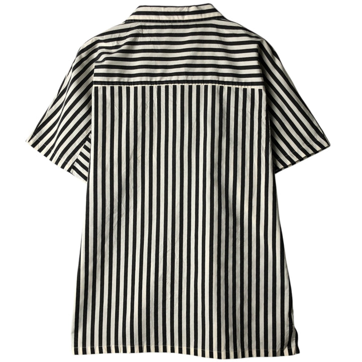 FOX Stripe Pattern Short-Sleeve Open-Collar Polyester Shirt, Men's Size L (approx.) cotton white type Vintage Second Hand