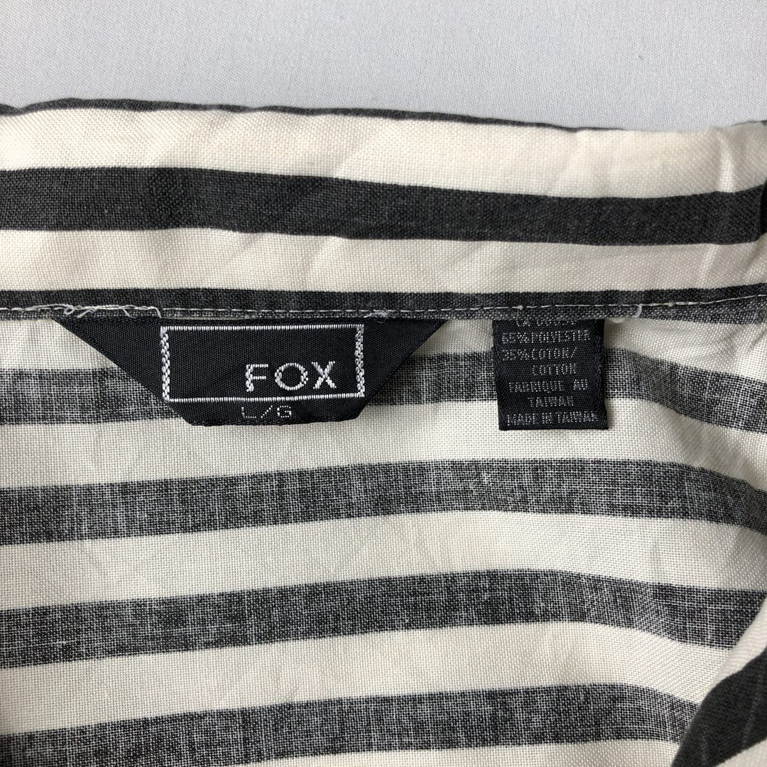 FOX Stripe Pattern Short-Sleeve Open-Collar Polyester Shirt, Men's Size L (approx.) cotton white type Vintage Second Hand
