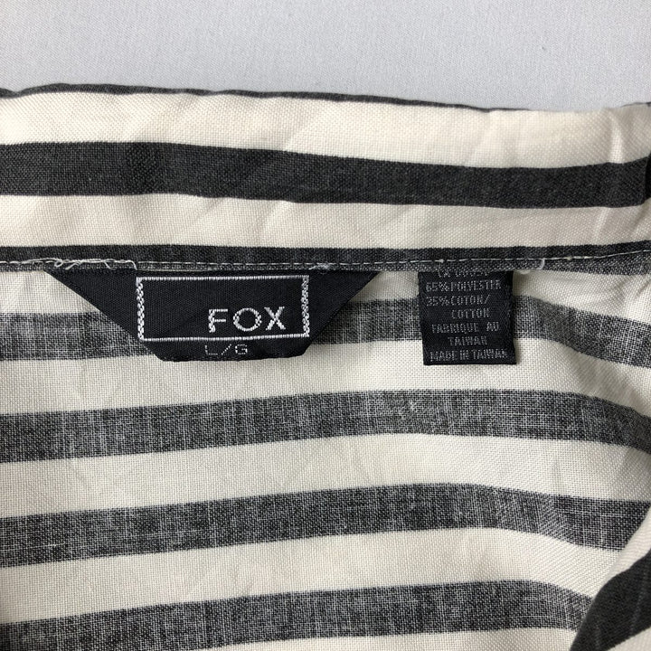 FOX Stripe Pattern Short-Sleeve Open-Collar Polyester Shirt, Men's Size L (approx.) cotton white type Vintage Second Hand