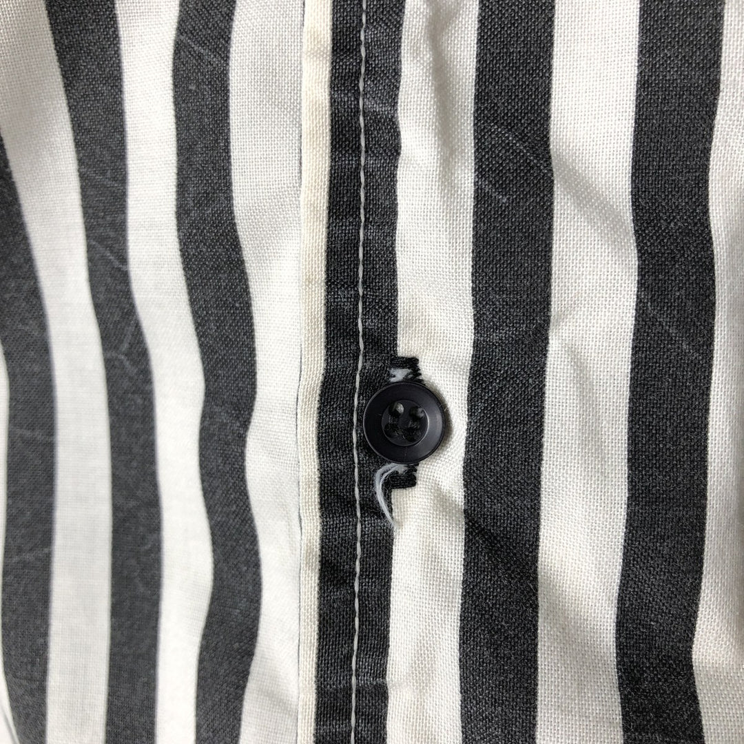 FOX Stripe Pattern Short-Sleeve Open-Collar Polyester Shirt, Men's Size L (approx.) cotton white type Vintage Second Hand