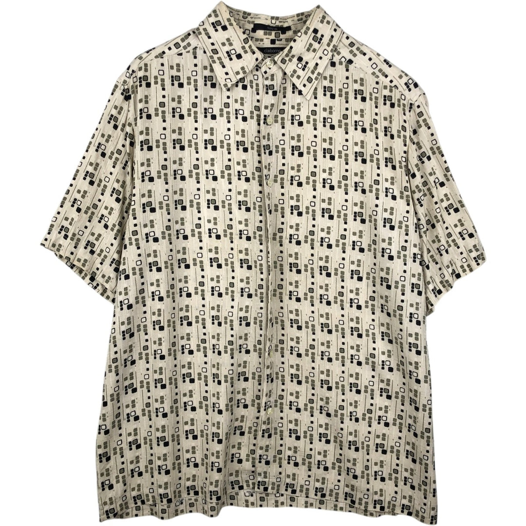 Liz Claiborne All-Over Print Short Sleeve Silk Shirt, Men's Size L silk Beige type Vintage Second Hand