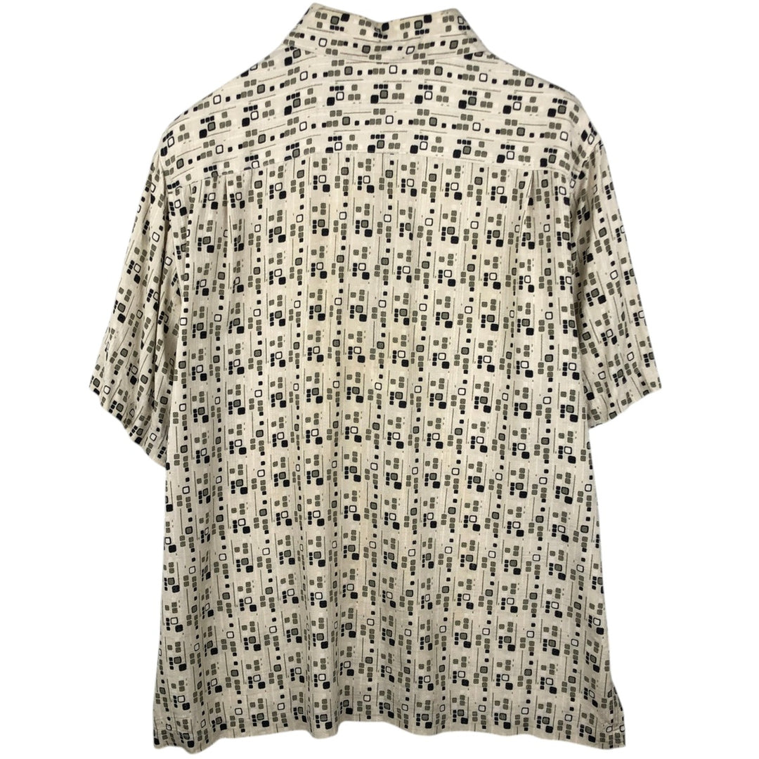 Liz Claiborne All-Over Print Short Sleeve Silk Shirt, Men's Size L silk Beige type Vintage Second Hand