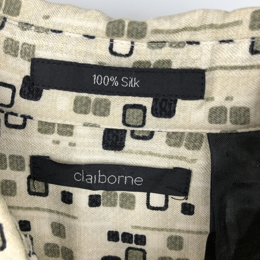 Liz Claiborne All-Over Print Short Sleeve Silk Shirt, Men's Size L silk Beige type Vintage Second Hand