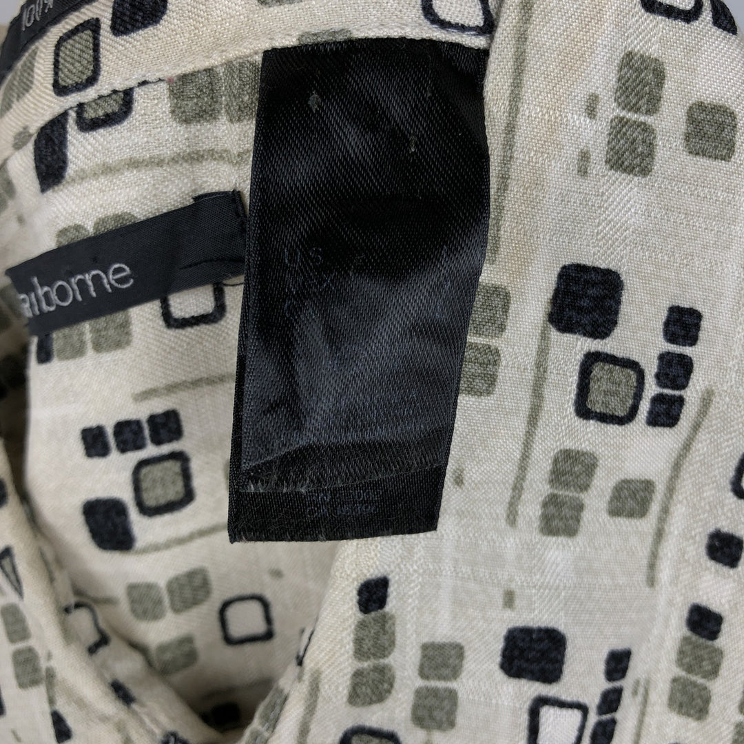 Liz Claiborne All-Over Print Short Sleeve Silk Shirt, Men's Size L silk Beige type Vintage Second Hand