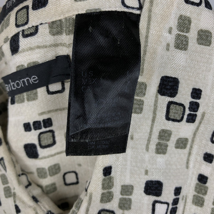 Liz Claiborne All-Over Print Short Sleeve Silk Shirt, Men's Size L silk Beige type Vintage Second Hand