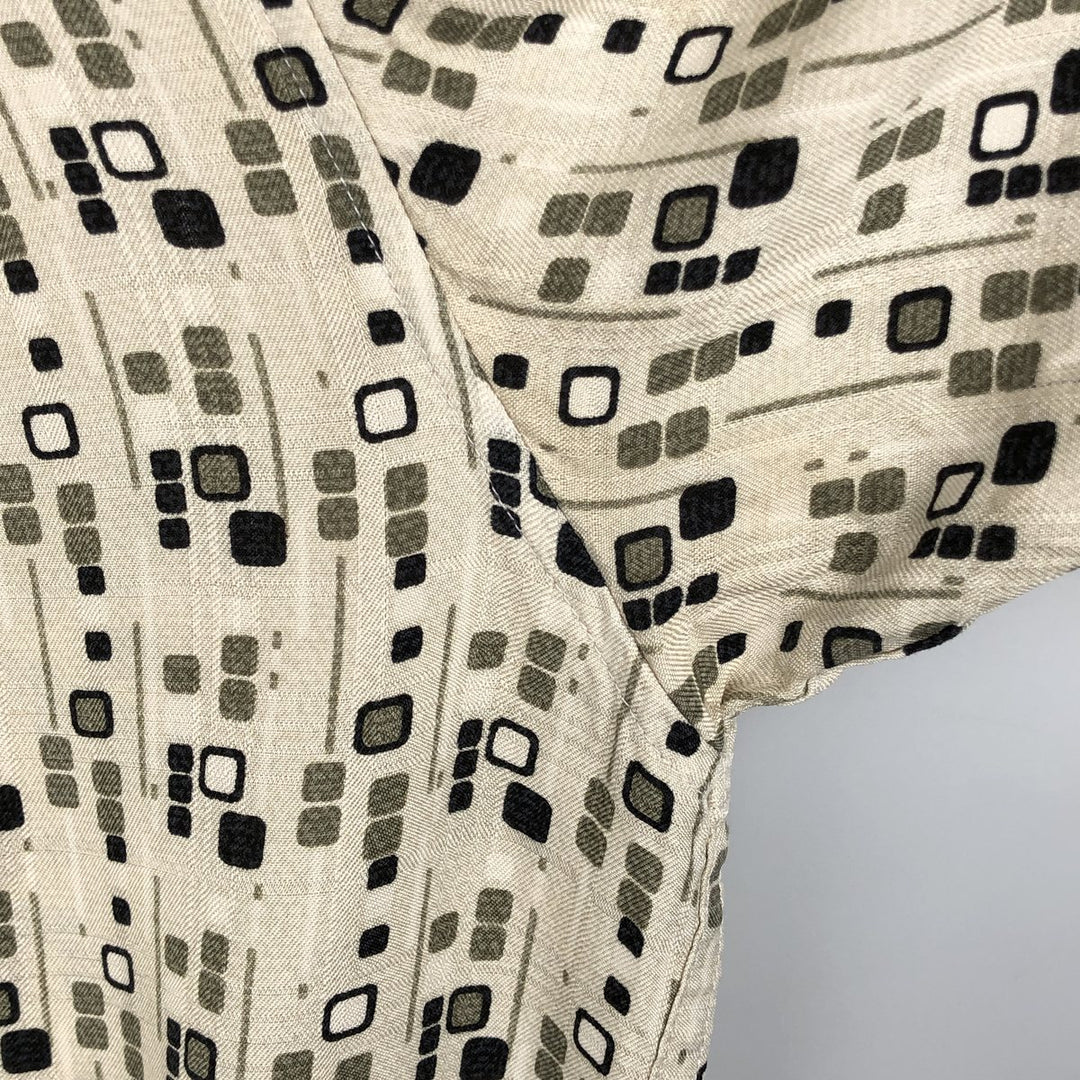 Liz Claiborne All-Over Print Short Sleeve Silk Shirt, Men's Size L silk Beige type Vintage Second Hand