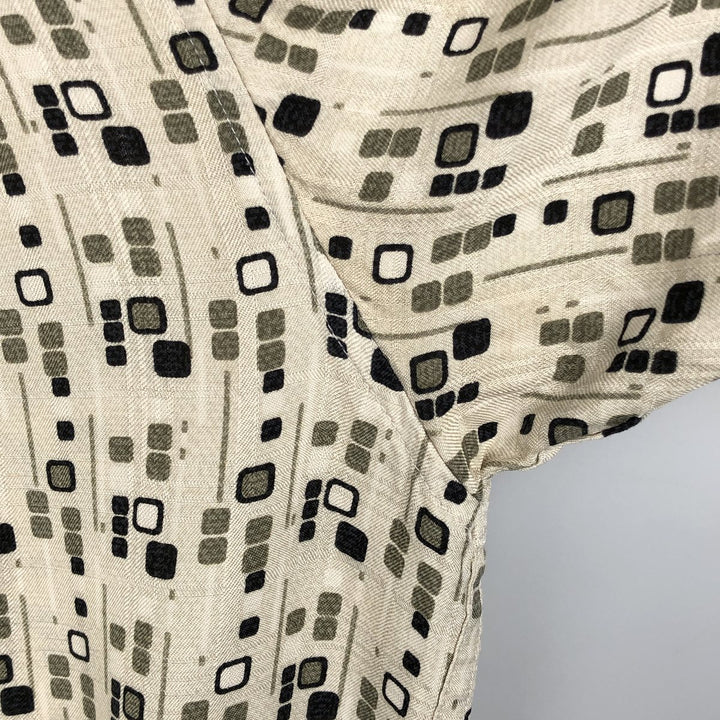 Liz Claiborne All-Over Print Short Sleeve Silk Shirt, Men's Size L silk Beige type Vintage Second Hand
