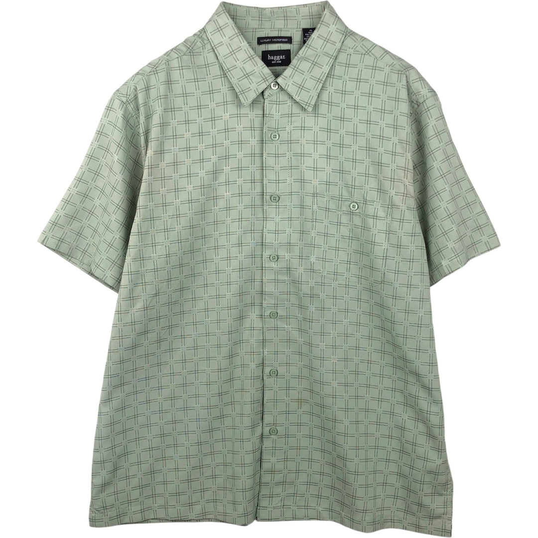 2000'S HAGGAR Check Pattern Short-Sleeve Polyester Shirt, Men's XL (approx.) polyester Mint green Vintage Second Hand