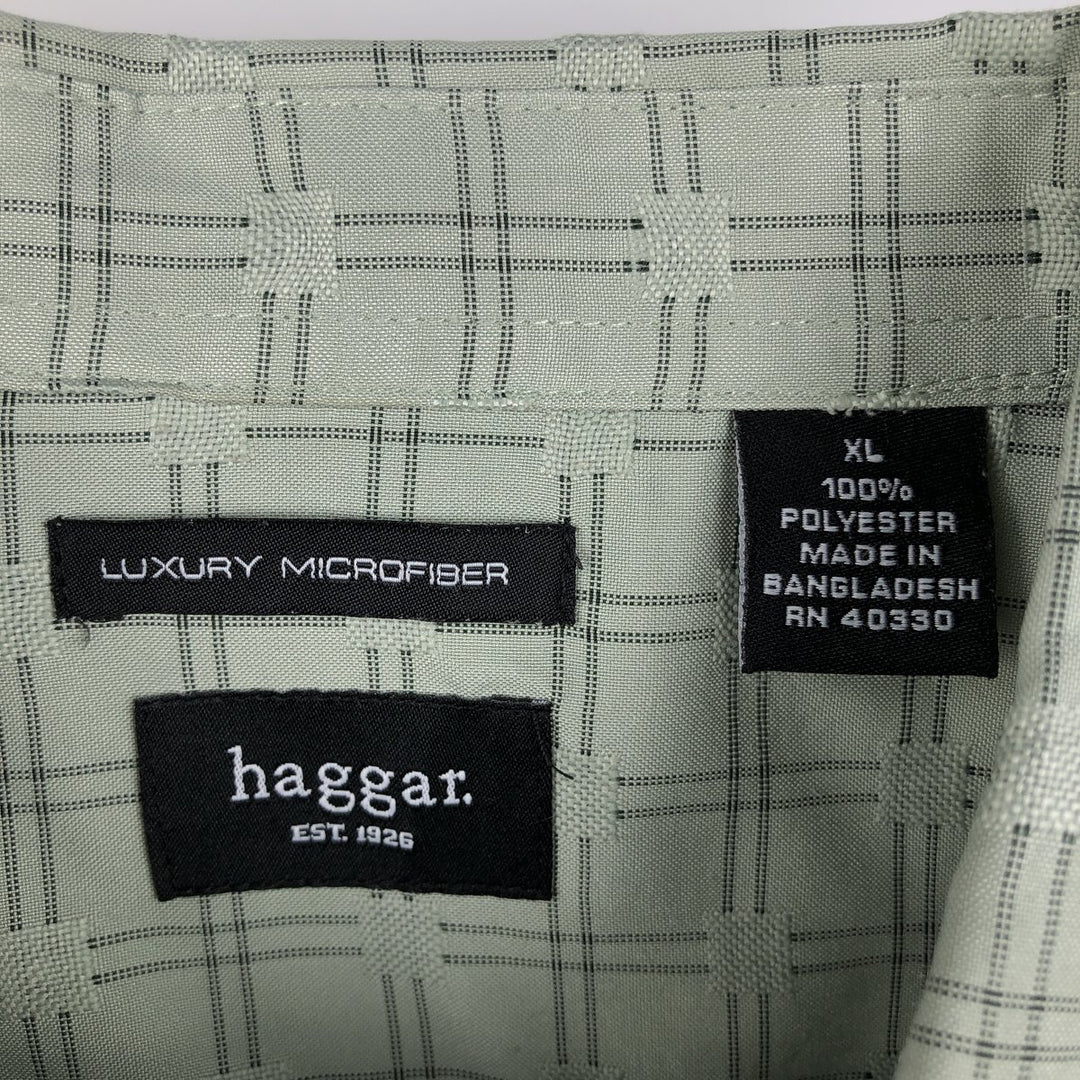 2000'S HAGGAR Check Pattern Short-Sleeve Polyester Shirt, Men's XL (approx.) polyester Mint green Vintage Second Hand