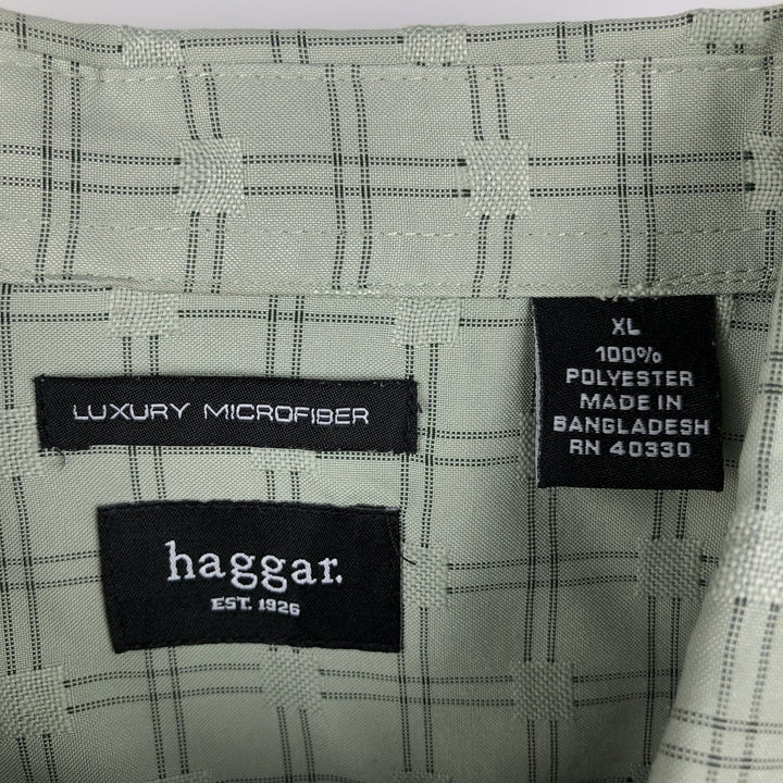 2000'S HAGGAR Check Pattern Short-Sleeve Polyester Shirt, Men's XL (approx.) polyester Mint green Vintage Second Hand