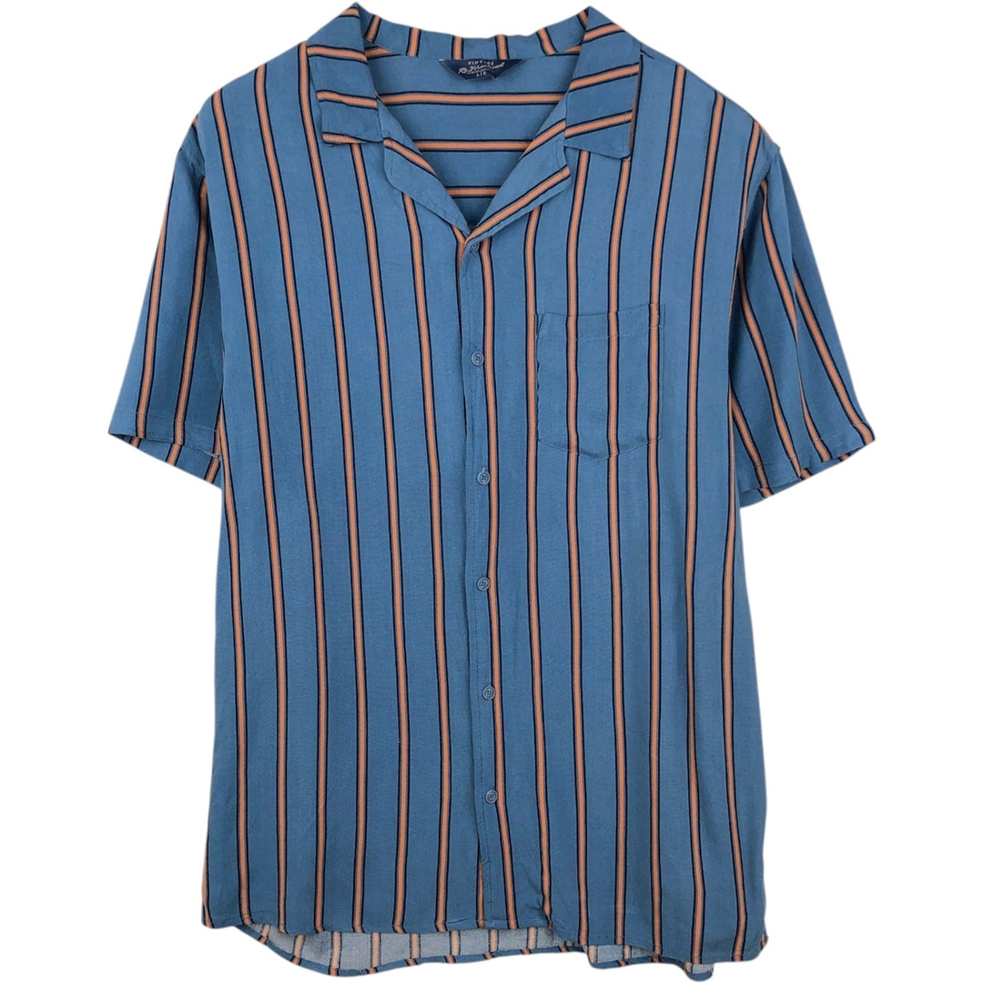 Re-Mastered Stripe Pattern Box Shirt, Short Sleeve, Open Collar, Viscose Shirt, Men's Size L (approx.) Viscose blue type Vintage Second Hand