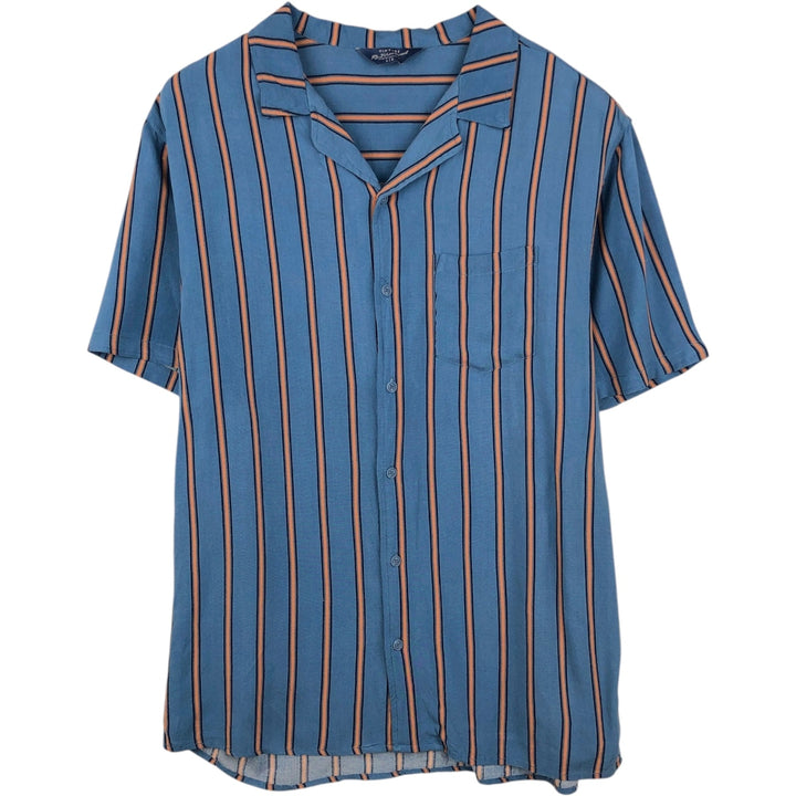 Re-Mastered Stripe Pattern Box Shirt, Short Sleeve, Open Collar, Viscose Shirt, Men's Size L (approx.) Viscose blue type Vintage Second Hand