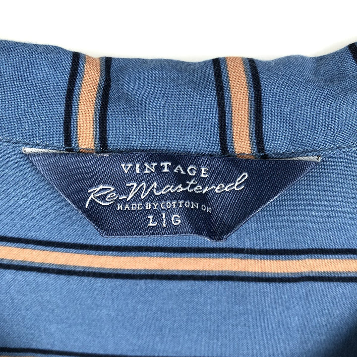 Re-Mastered Stripe Pattern Box Shirt, Short Sleeve, Open Collar, Viscose Shirt, Men's Size L (approx.) Viscose blue type Vintage Second Hand