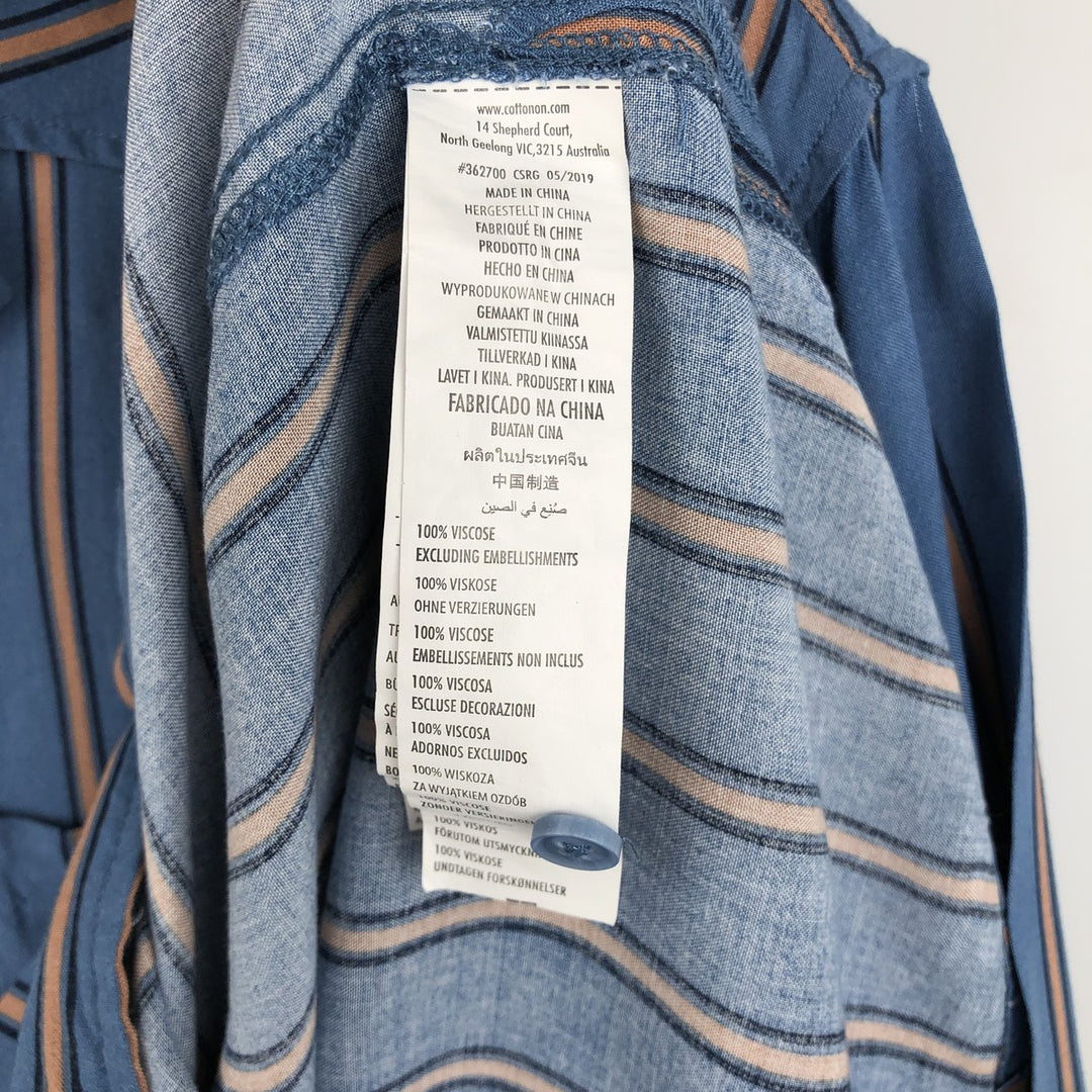 Re-Mastered Stripe Pattern Box Shirt, Short Sleeve, Open Collar, Viscose Shirt, Men's Size L (approx.) Viscose blue type Vintage Second Hand